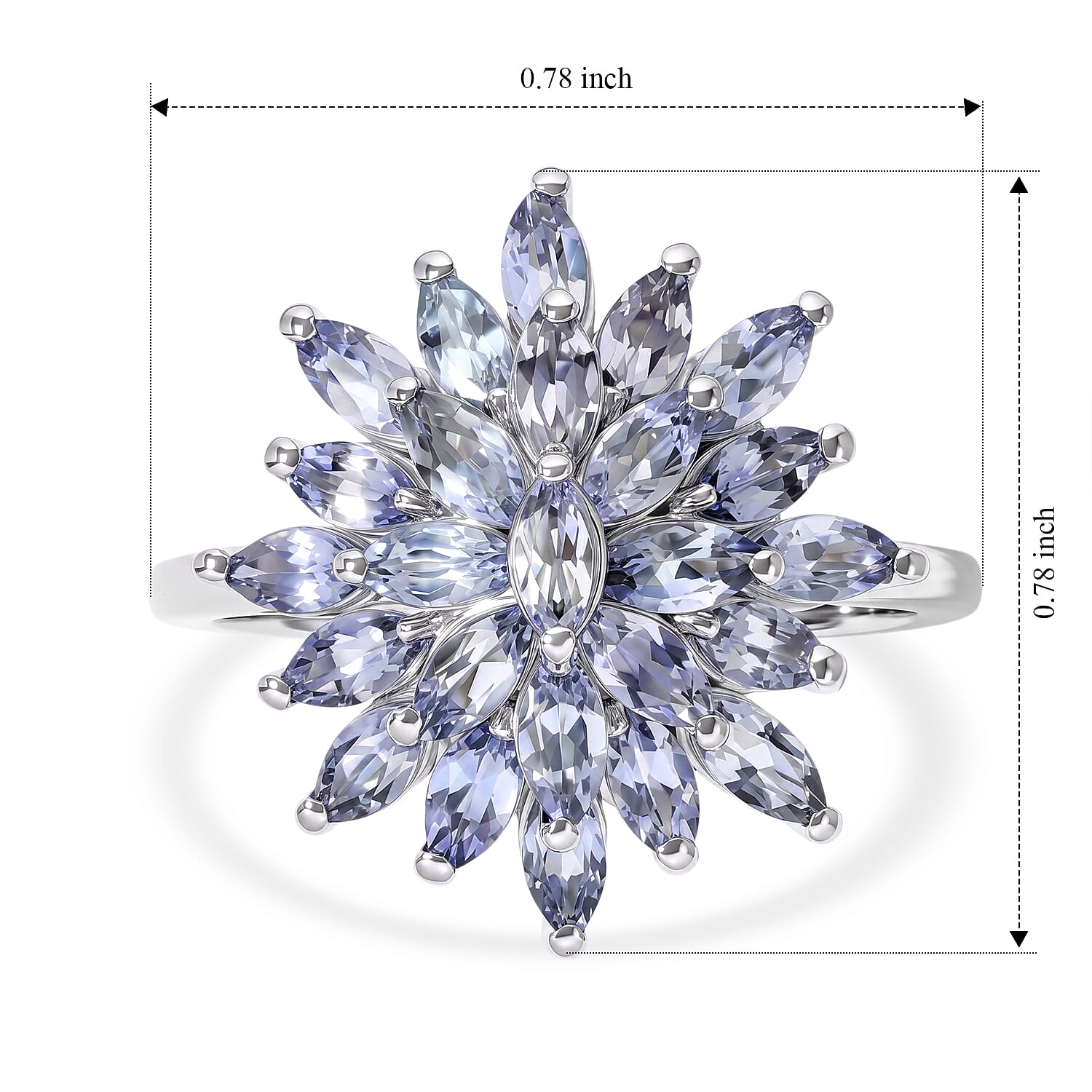 EverTrue Green Blue Tanzanite 2.20 ctw Cluster Ring in Platinum Bond (Size 6.0)