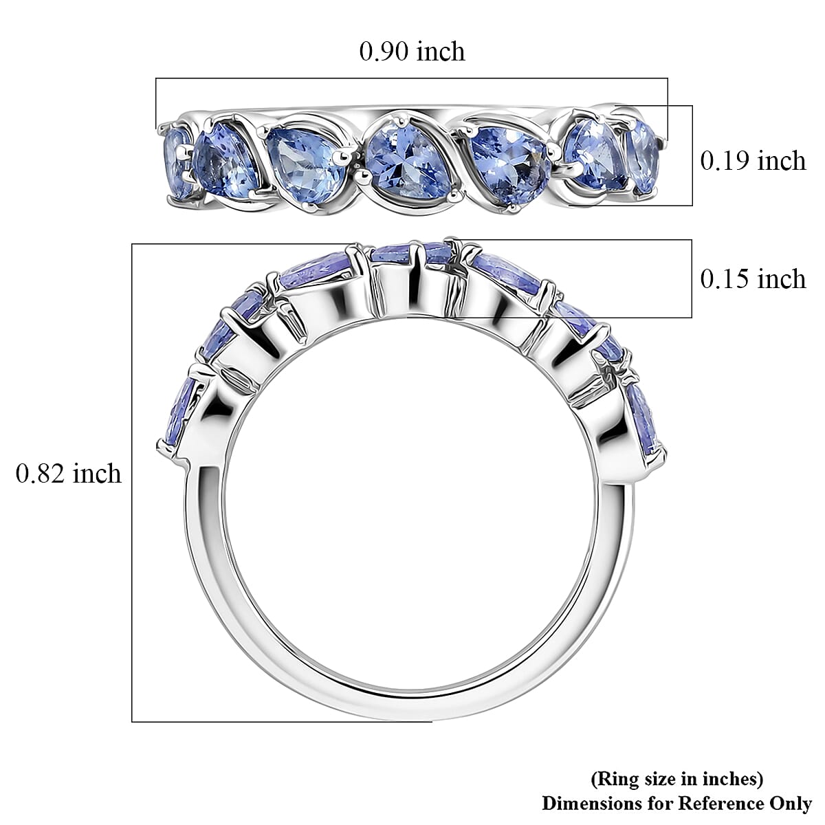 EverTrue Green Blue Tanzanite 1.10 ctw Band Ring in Platinum Bond (Size  6.0) image number 5