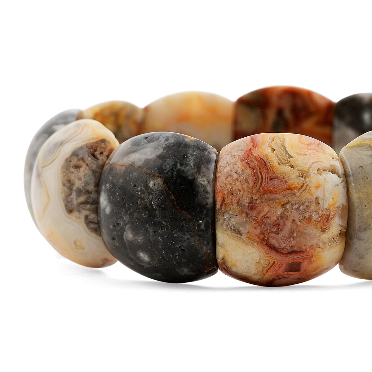 Fancy Crazy Lace Agate 298.90 ctw Beaded Elastic Bracelet (8.0 In) image number 3