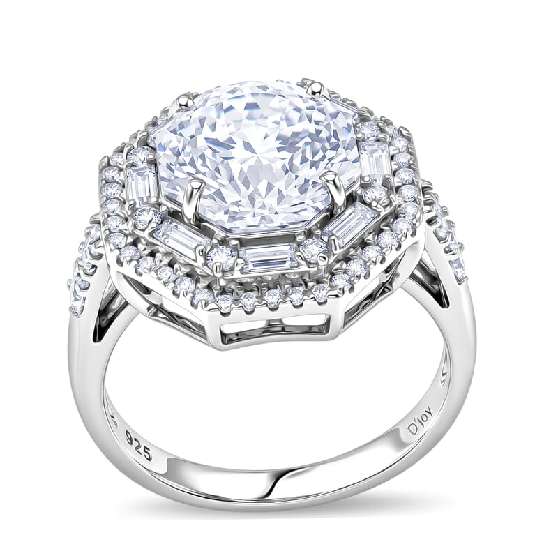 D'Joy 161 Facets Moissanite 5.30 ctw Vintage European Engagement Ring in Rhodium Over Sterling Silver (Size 10.0)