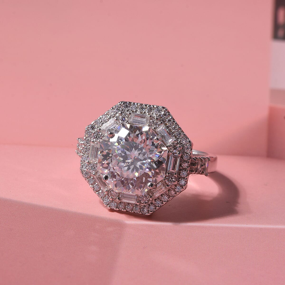 D'Joy Portuguese Cut 161 Facets Moissanite 5.30 ctw Ring in Rhodium Over Sterling Silver (Size 10.0) image number 1
