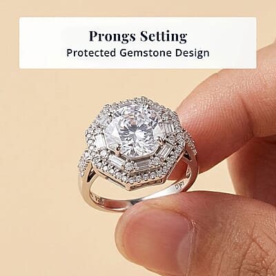 D'Joy 161 Facets Moissanite 5.30 ctw Vintage European Engagement Ring in Rhodium Over Sterling Silver (Size 10.0)
