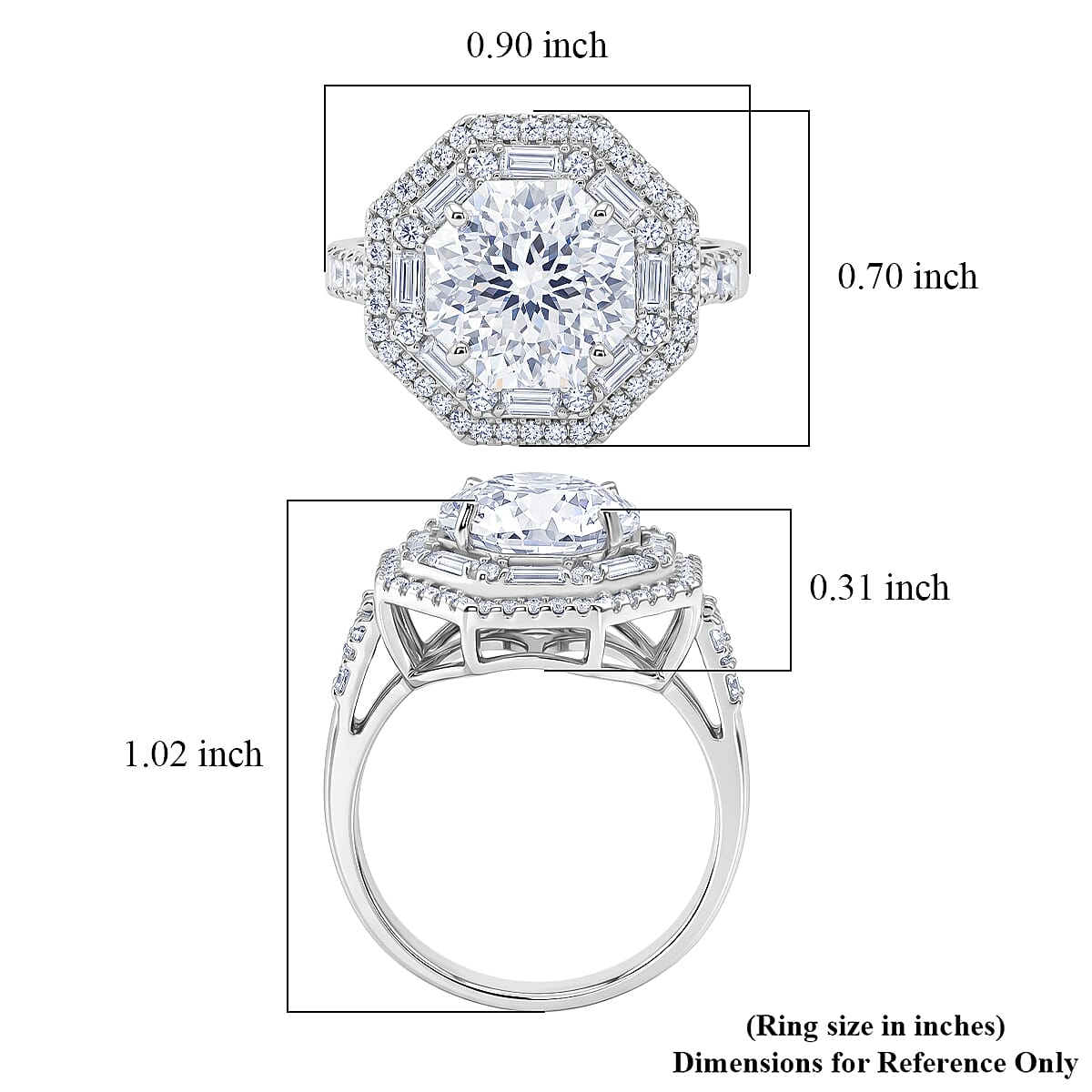 D'Joy Portuguese Cut 161 Facets Moissanite 4.60 ctw Ring in Rhodium Over Sterling Silver