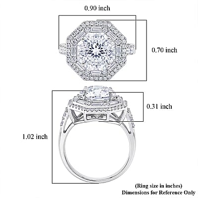 D'Joy 161 Facets Moissanite 5.30 ctw Vintage European Engagement Ring in Rhodium Over Sterling Silver (Size 10.0)