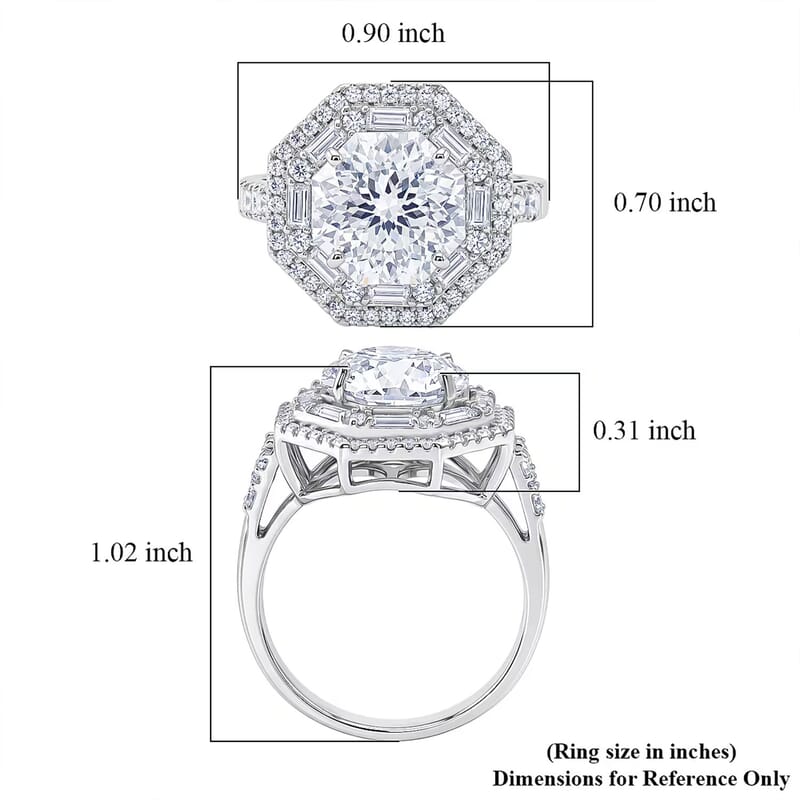 D'Joy 161 Facets Moissanite 5.30 ctw Vintage European Engagement Ring in Rhodium Over Sterling Silver (Size 10.0)