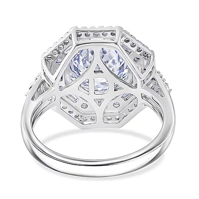 D'Joy 161 Facets Moissanite 5.30 ctw Vintage European Engagement Ring in Rhodium Over Sterling Silver (Size 10.0)