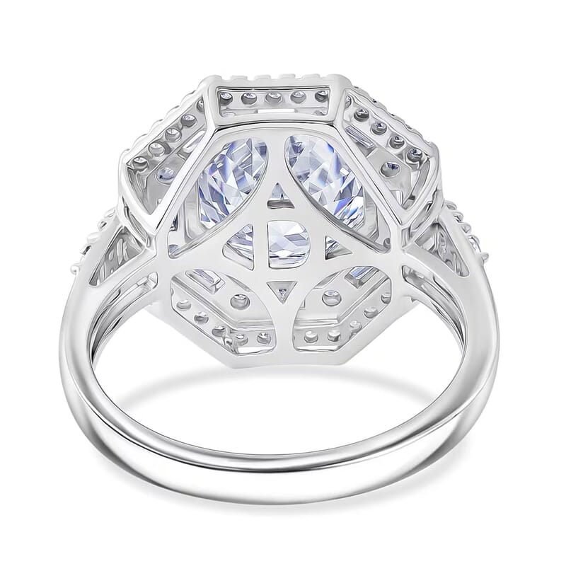 D'Joy 161 Facets Moissanite 5.30 ctw Vintage European Engagement Ring in Rhodium Over Sterling Silver (Size 10.0)