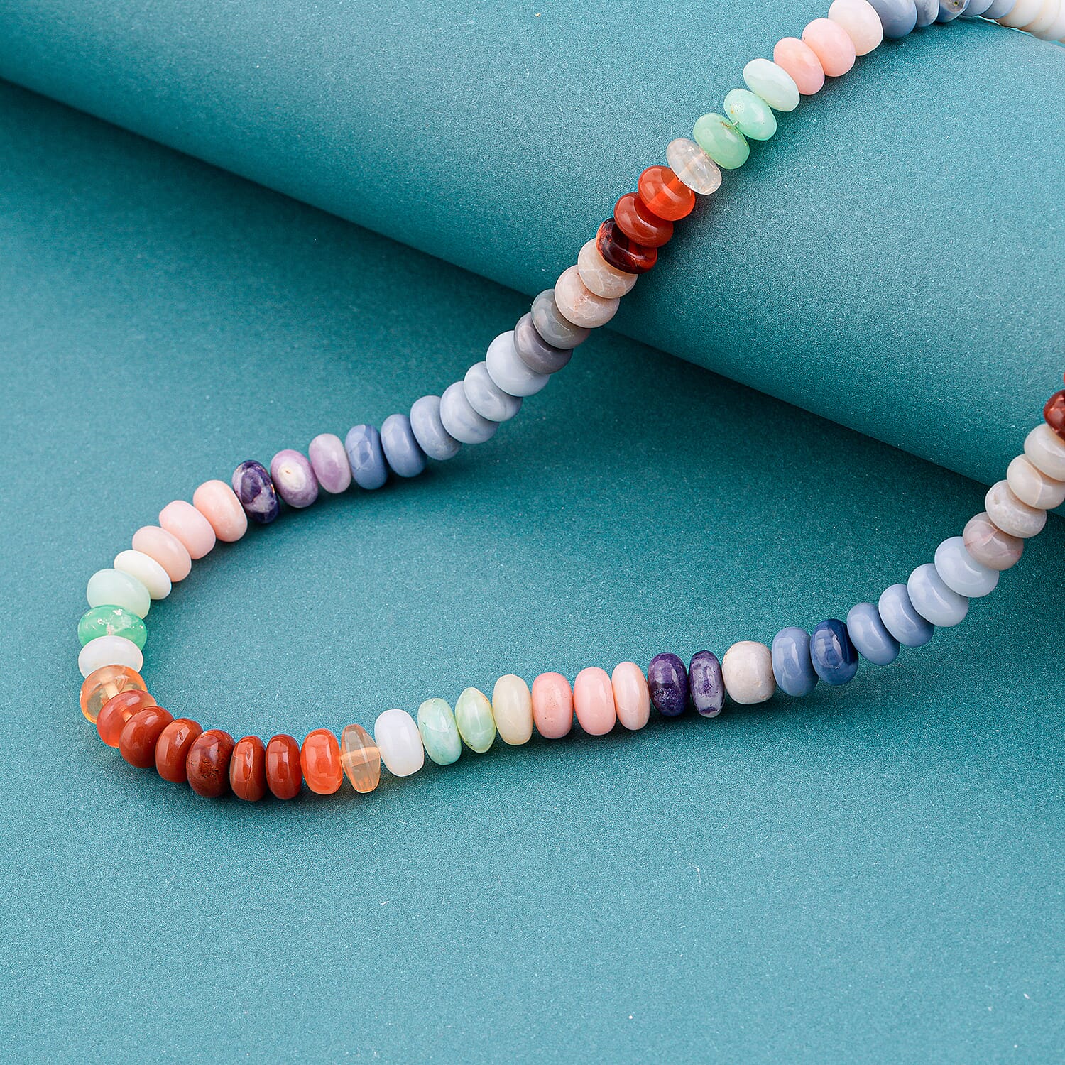 D'Joy Premium Multi Opal 150.00 ctw Beaded Necklace in 14K Yellow Gold Over Sterling Silver (18-20 Inches)