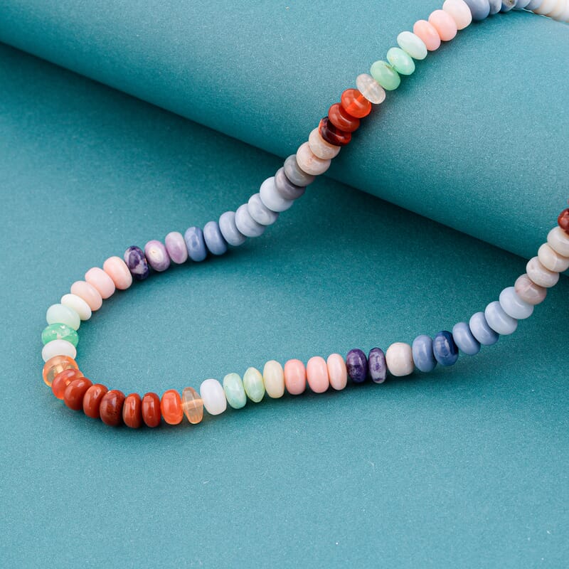 D'Joy Premium Multi Opal 150.00 ctw Beaded Necklace in 14K Yellow Gold Over Sterling Silver (18-20 Inches)