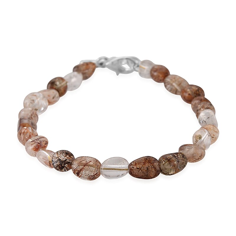 Super Blackgold Quartz 20.00 ctw Beaded Stretch Bracelet in Silvertone (6.50-7.50In)