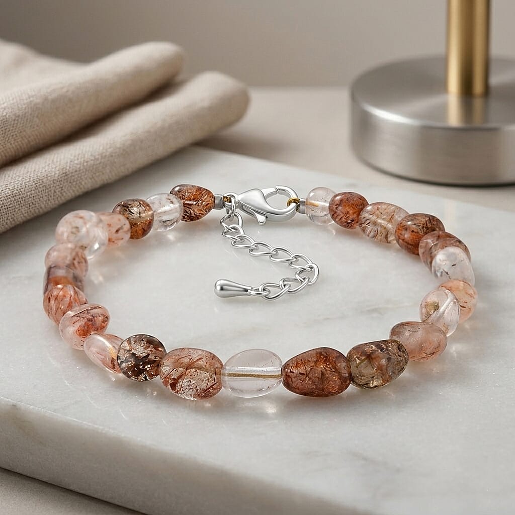 Super Blackgold Quartz 20.00 ctw Beaded Stretch Bracelet in Silvertone (6.50-7.50In)