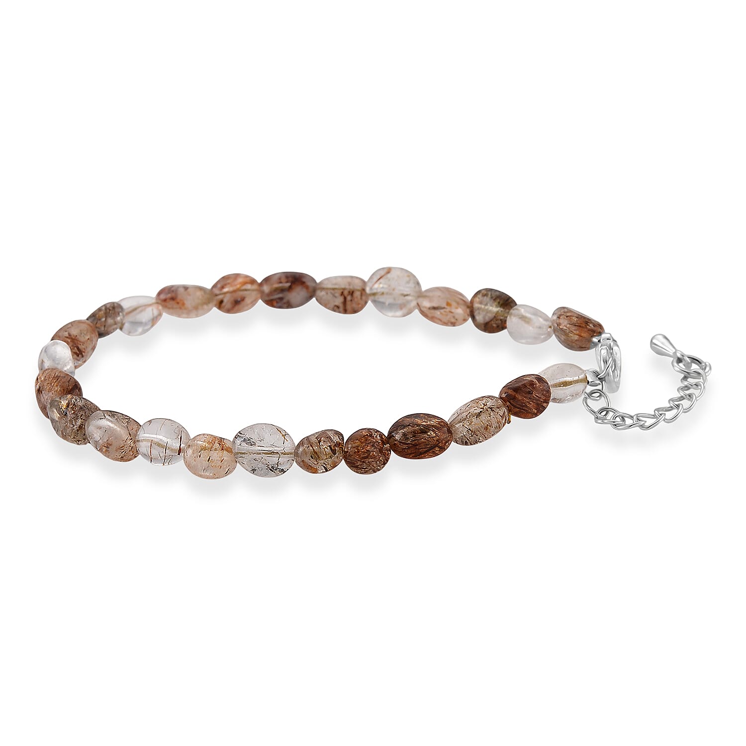 Super Blackgold Quartz 20.00 ctw Beaded Stretch Bracelet in Silvertone (6.50-7.50In)