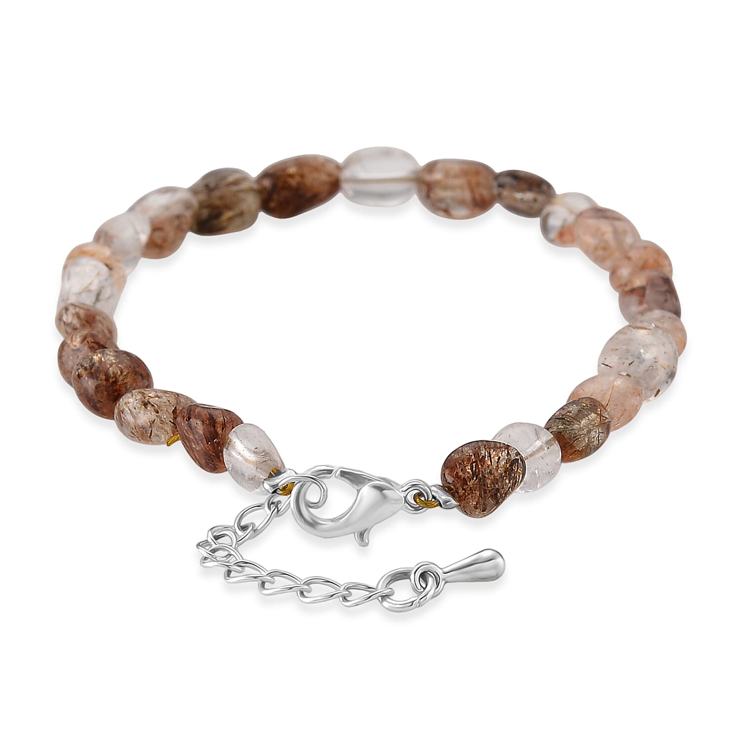 Super Blackgold Quartz 20.00 ctw Beaded Stretch Bracelet in Silvertone (6.50-7.50In)