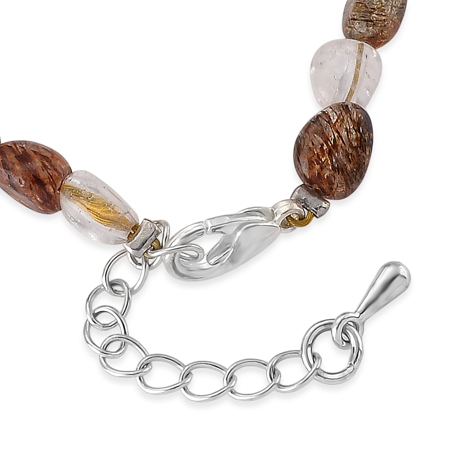 Super Blackgold Quartz 20.00 ctw Beaded Stretch Bracelet in Silvertone (6.50-7.50In)