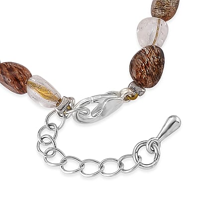 Super Blackgold Quartz 20.00 ctw Beaded Stretch Bracelet in Silvertone (6.50-7.50In)