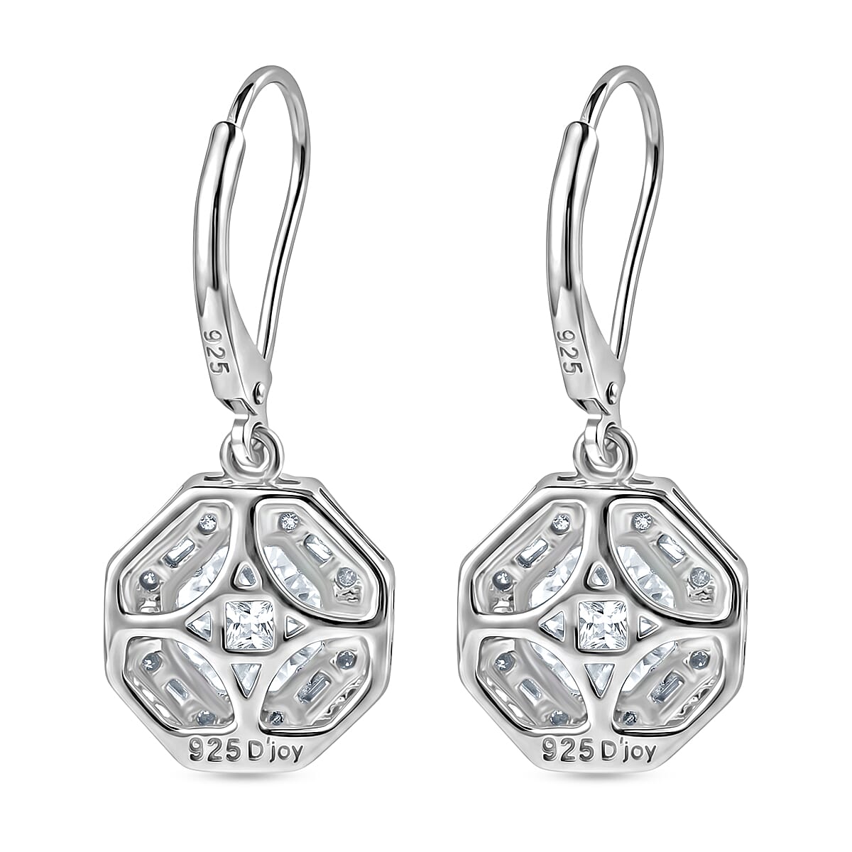 D'Joy Portuguese Cut 161 Facets Moissanite 4.30 ctw Earrings in Rhodium Over Sterling Silver
