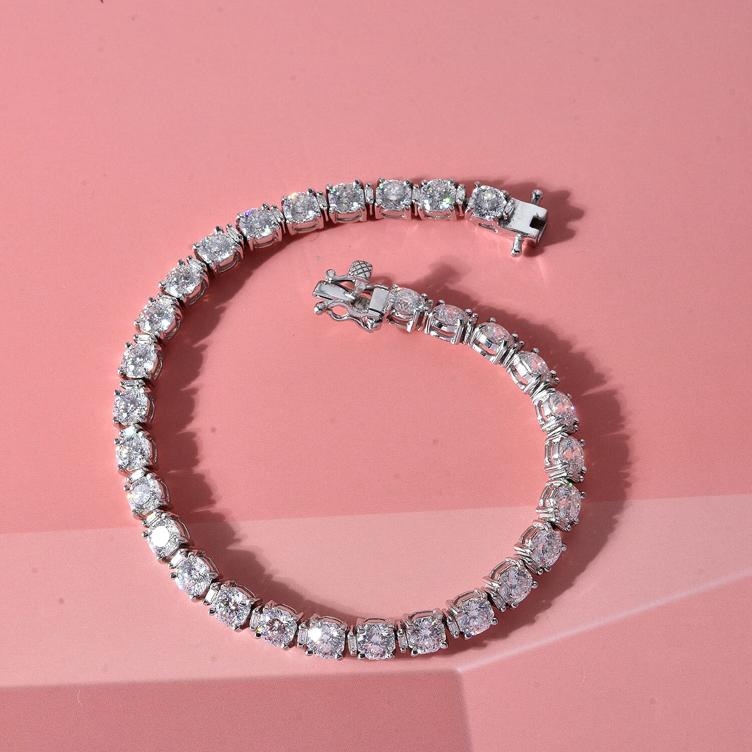 D'Joy Portuguese Cut 161 Facets Moissanite (Octillion 5mm) Bracelet in Rhodium Over Sterling Silver (6.50 In) 13.80 ctw