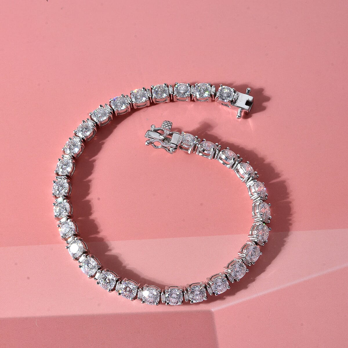 D'Joy Portuguese Cut 161 Facets Moissanite 15.00 ctw Bracelet in Rhodium Over Sterling Silver (6.50 In) image number 1