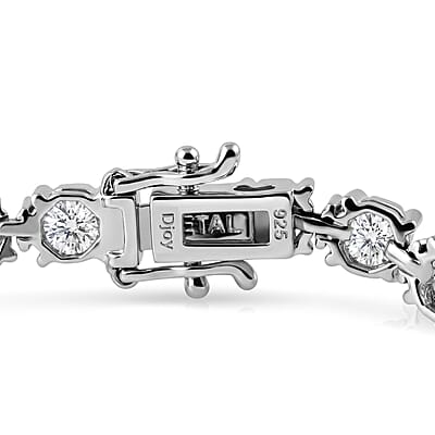 D'Joy 161 Facets Moissanite 15.00 ctw Vintage European Engagement Bracelet in Rhodium Over Sterling Silver (6.50 In)