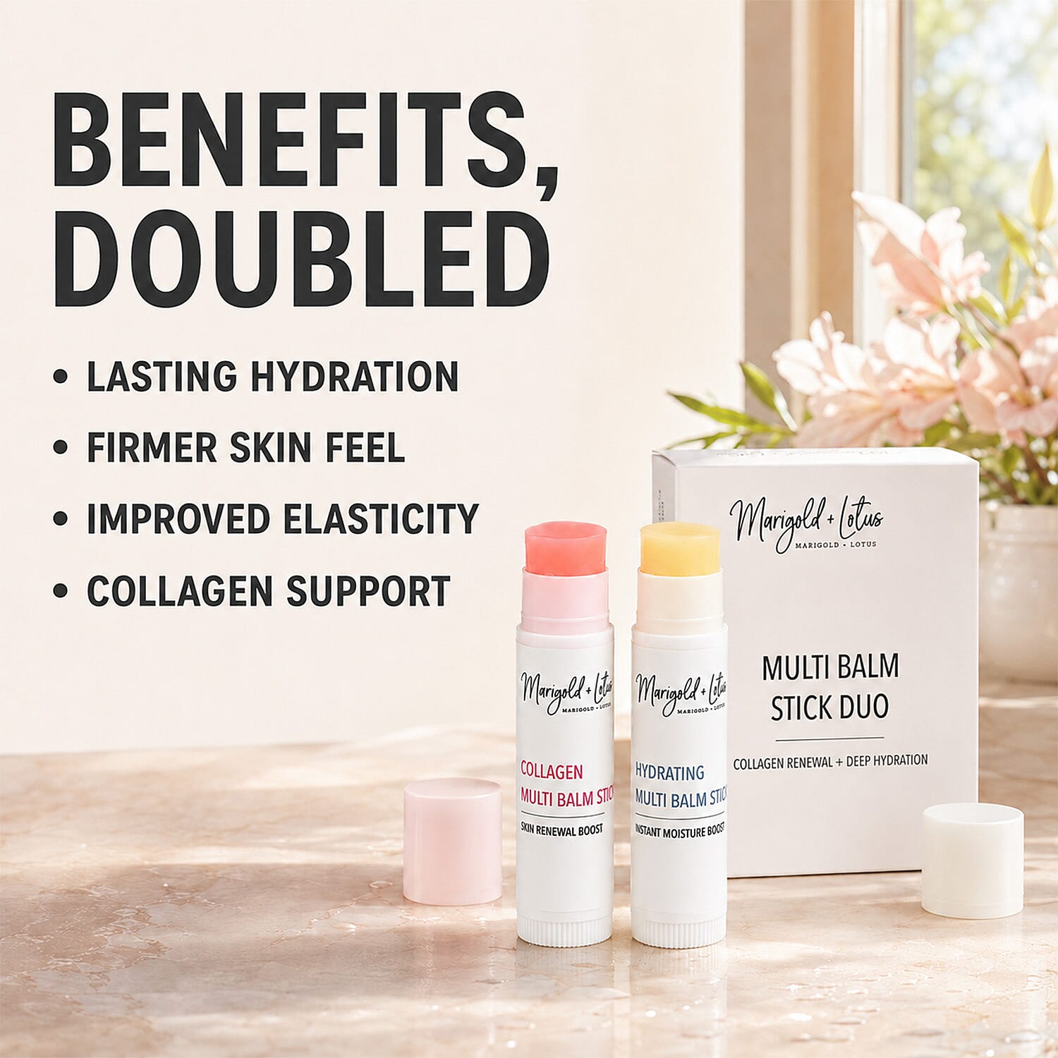 Marigold and Lotus Wrinkle Bounce Multi Balm Stick with PDRN Collagen and Hyaluronic Acid 0.36 oz