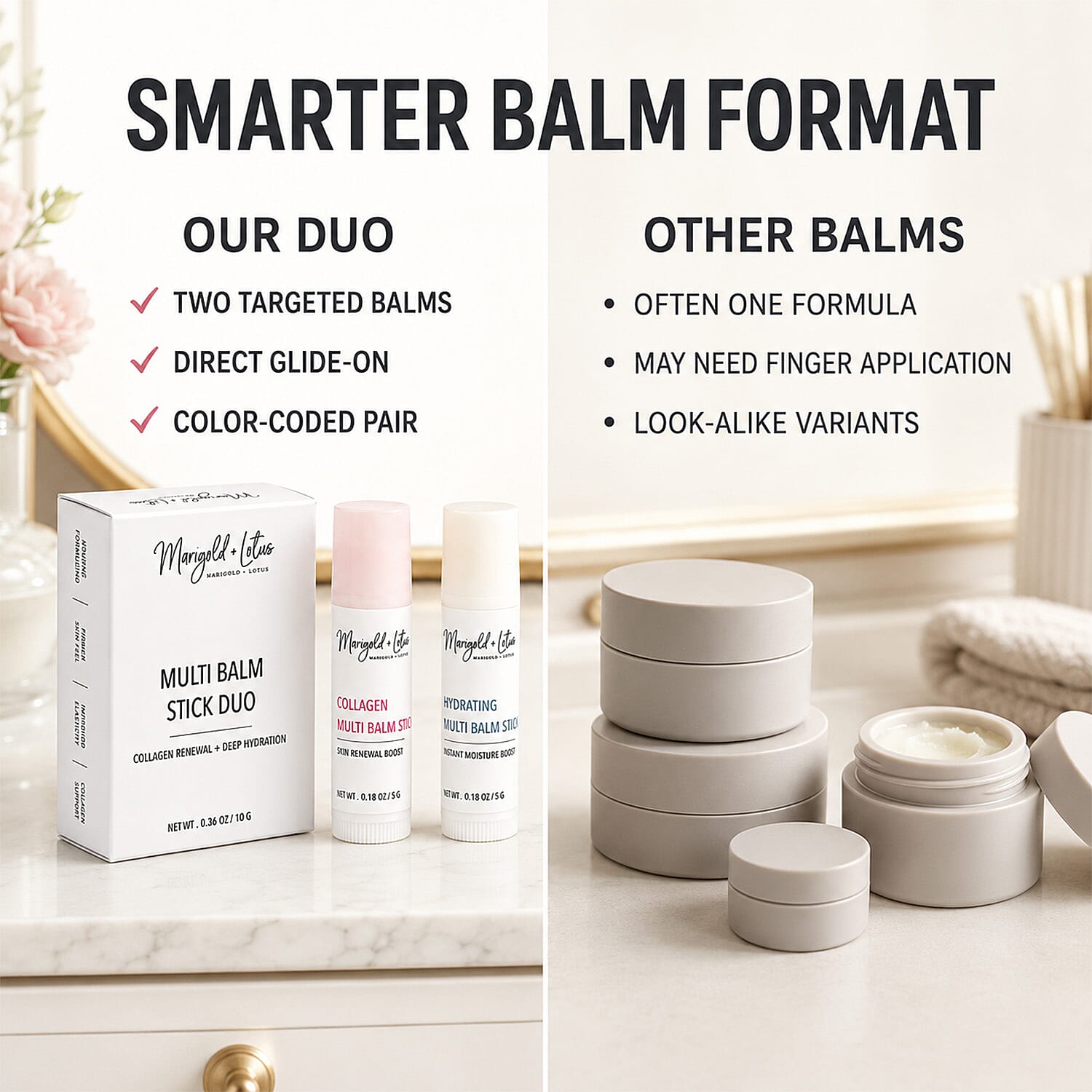 Marigold and Lotus Wrinkle Bounce Multi Balm Stick with PDRN Collagen and Hyaluronic Acid 0.36 oz