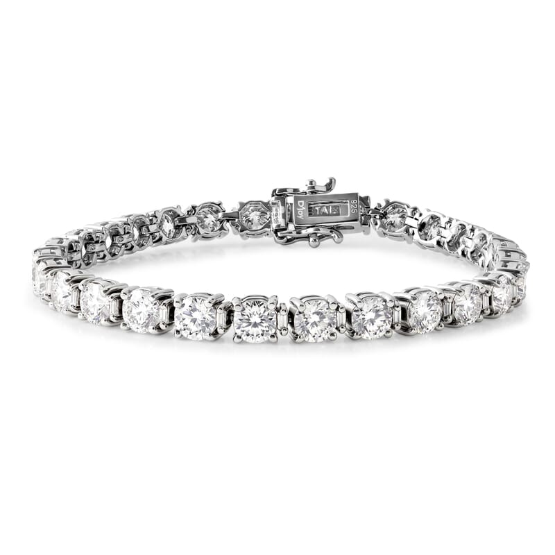D'Joy 161 Facets Moissanite 16.10 ctw Vintage European Engagement Bracelet in Rhodium Over Sterling Silver (7.25 In)