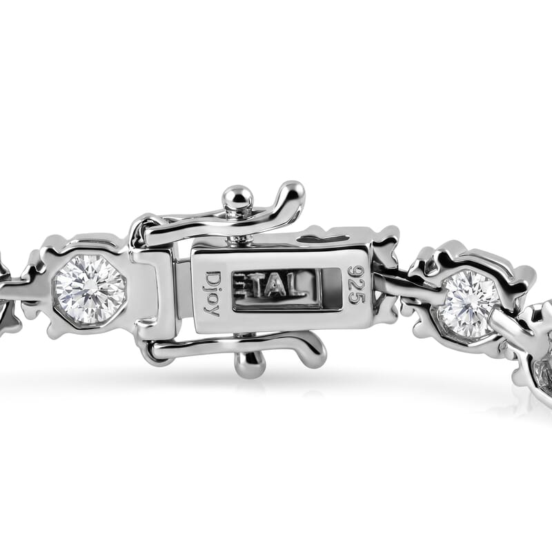 D'Joy 161 Facets Moissanite 16.10 ctw Vintage European Engagement Bracelet in Rhodium Over Sterling Silver (7.25 In)