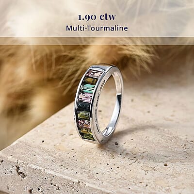 Luxoro AAA Multi-Tourmaline 1.90 ctw Royal Mosaic Elegance Ring in 10K White Gold (Size  5.0)