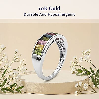 Luxoro AAA Multi-Tourmaline 1.90 ctw Royal Mosaic Elegance Ring in 10K White Gold (Size  5.0)