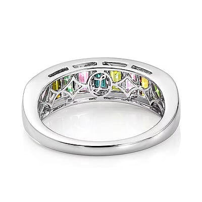 Luxoro AAA Multi-Tourmaline 1.90 ctw Royal Mosaic Elegance Ring in 10K White Gold (Size  5.0)