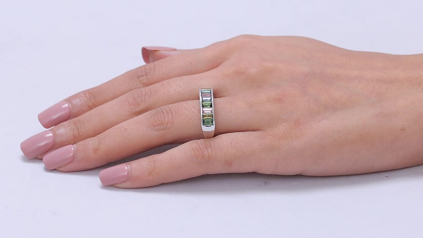 Luxoro 10K White Gold AAA Multi-Tourmaline Ring (Size 10.0) 1.90 ctw