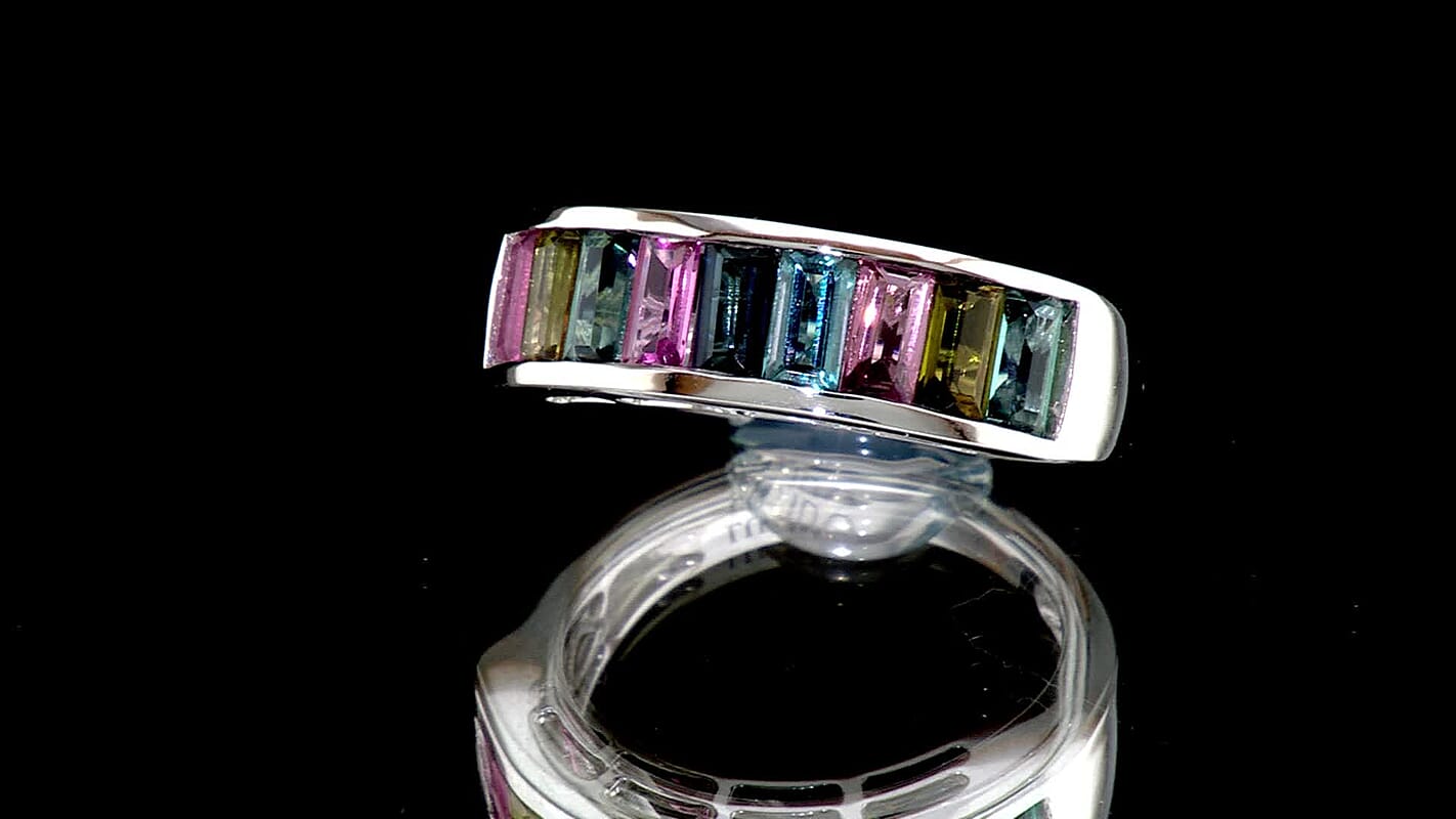 Luxoro 10K White Gold AAA Multi-Tourmaline Ring (Size 10.0) 1.90 ctw