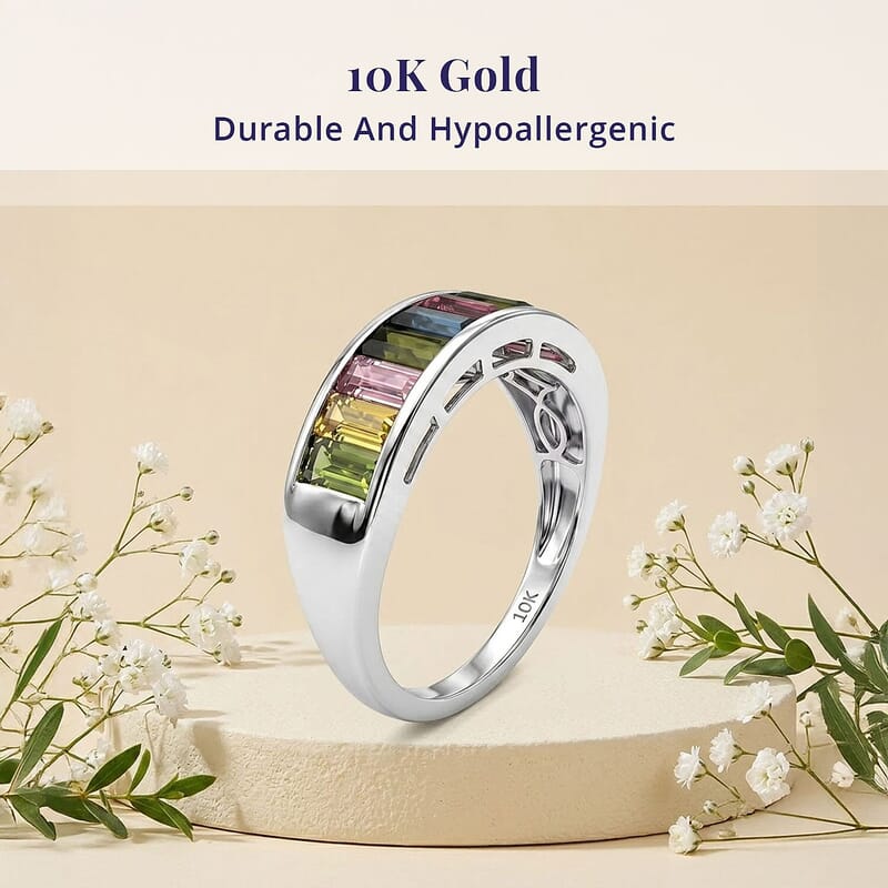 Luxoro AAA Multi-Tourmaline 1.90 ctw Royal Mosaic Elegance Ring in 10K White Gold (Size 6.0)