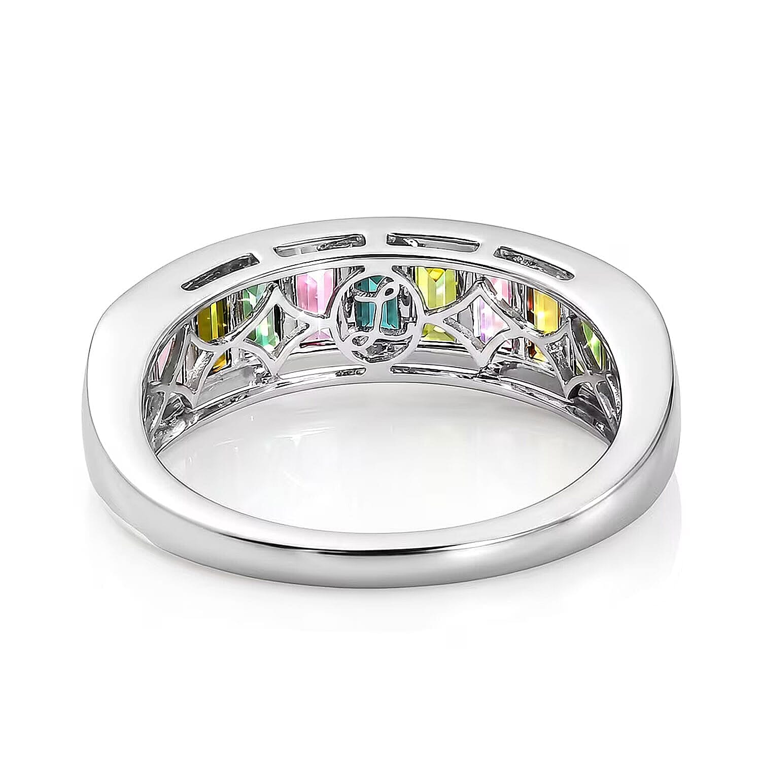 Luxoro AAA Multi-Tourmaline 1.90 ctw Royal Mosaic Elegance Ring in 10K White Gold (Size  6.0)