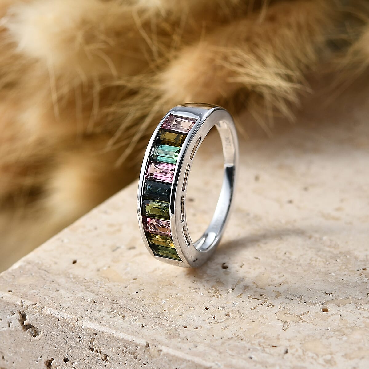 Luxoro AAA Multi-Tourmaline 1.90 ctw Royal Mosaic Elegance Ring in 10K White Gold (Size  9.0) image number 1
