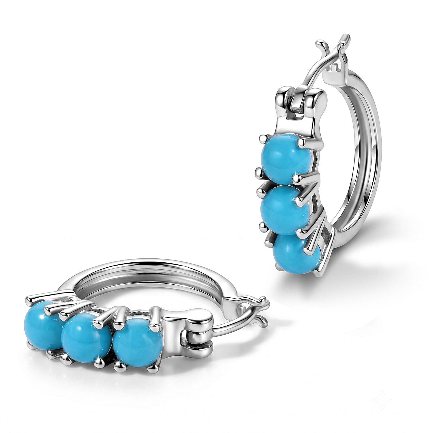 D'Joy Sleeping Beauty Turquoise 1.75 ctw Hoop Earrings in Rhodium Over Sterling Silver