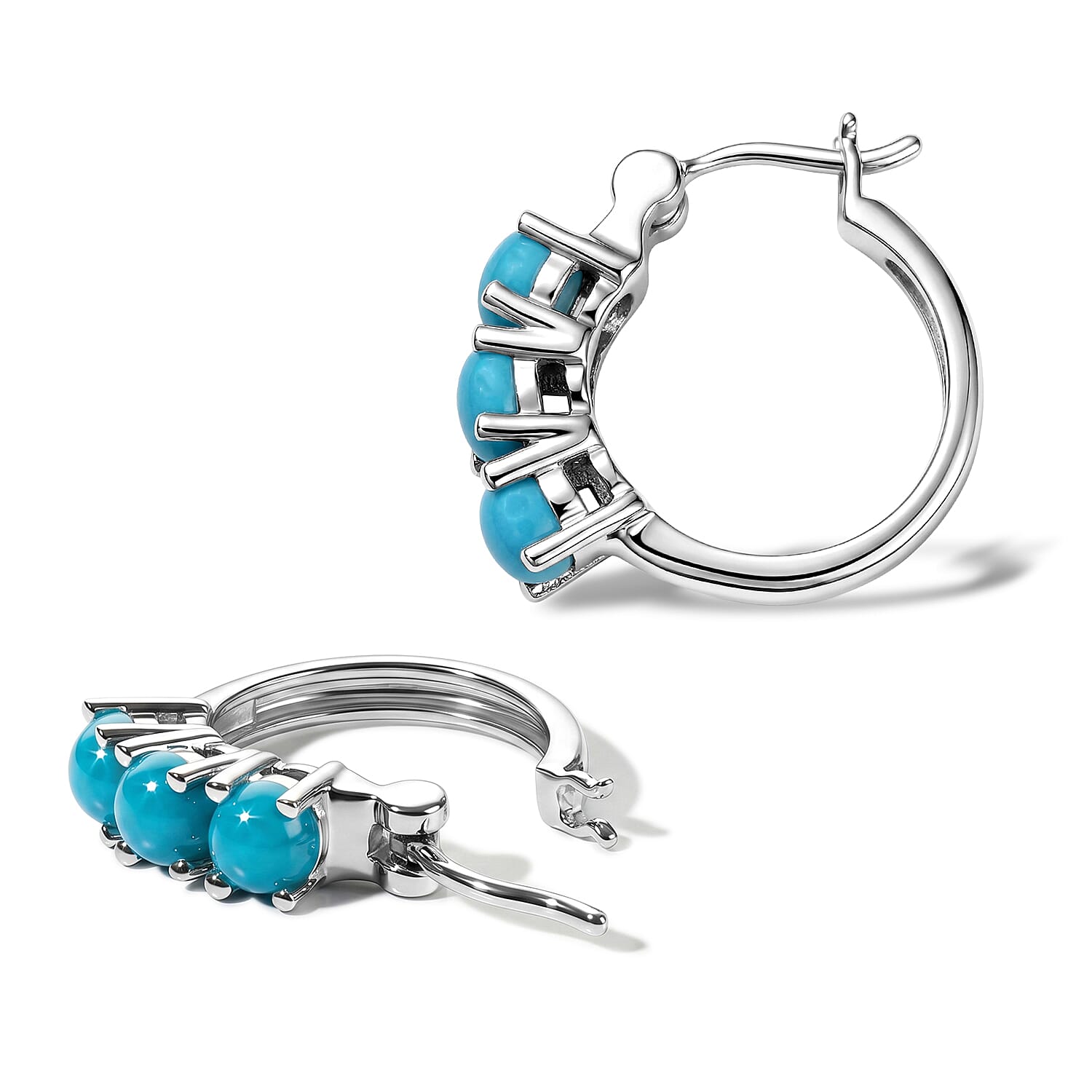 D'Joy Sleeping Beauty Turquoise 1.75 ctw Hoop Earrings in Rhodium Over Sterling Silver