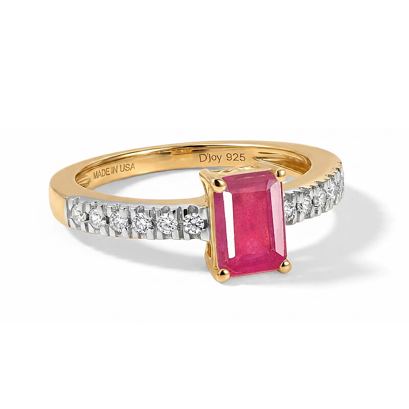 D'Joy Niassa Ruby (FF) and White Zircon 1.60 ctw Ring in 18K Vermeil Yellow Gold Over Sterling Silver (Size 10.0)