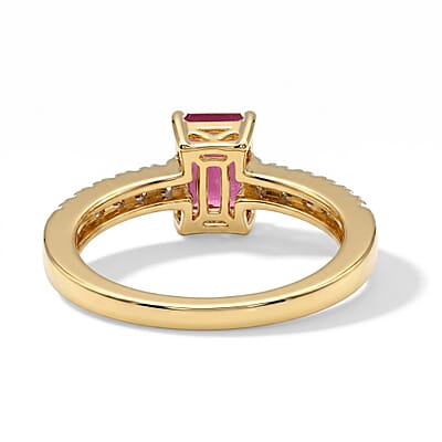 D'Joy Niassa Ruby (FF) and White Zircon 1.60 ctw Ring in 18K Vermeil Yellow Gold Over Sterling Silver (Size 10.0)