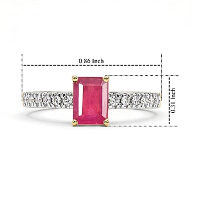 D'Joy Niassa Ruby (FF) and White Zircon 1.60 ctw Ring in 18K Vermeil Yellow Gold Over Sterling Silver (Size 10.0)