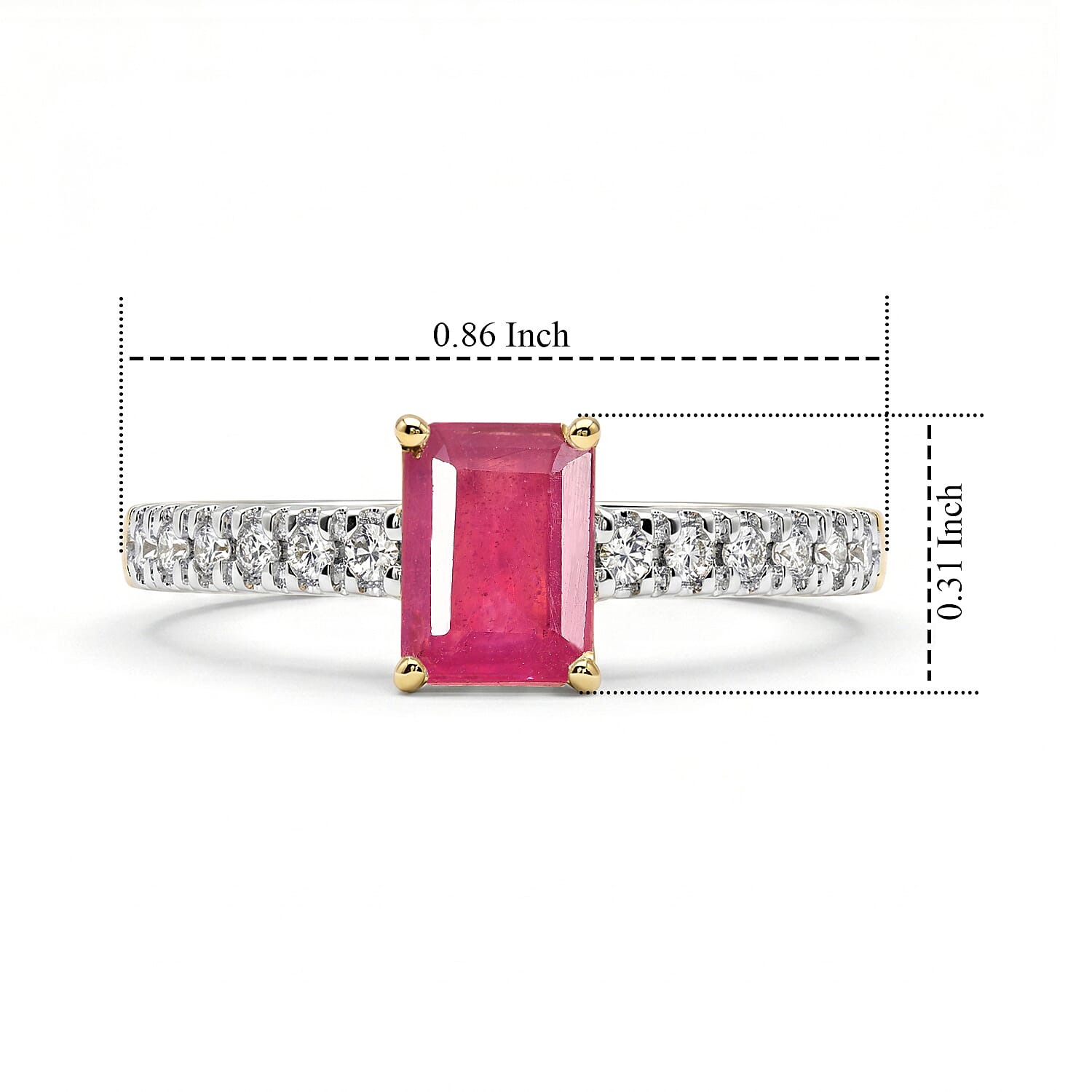 D'Joy Niassa Ruby (FF) and White Zircon 1.60 ctw Ring in 18K Vermeil Yellow Gold Over Sterling Silver (Size 7.0)