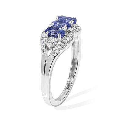 D'Joy Tanzanite and White Zircon 1.00 ctw Ring in Rhodium Over Sterling Silver (Size 6.0)