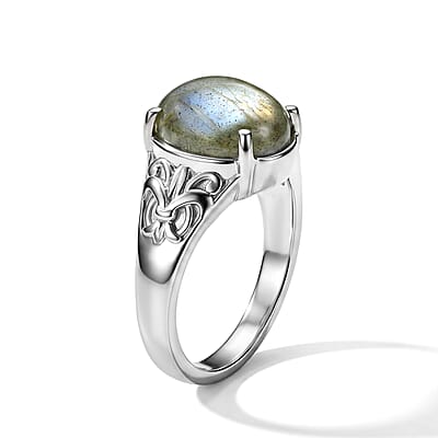 EverTrue Malagasy Labradorite 4.75 ctw Solitaire Ring in Stainless Steel (Size 6.0)