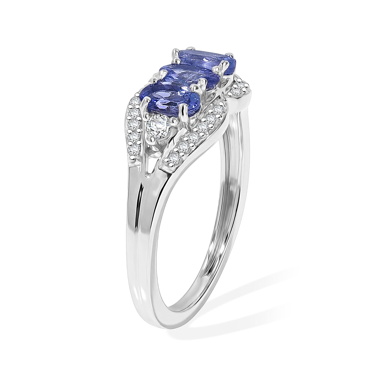 D'Joy Tanzanite and White Zircon 1.00 ctw Ring in Rhodium Over Sterling Silver (Size 9.0)