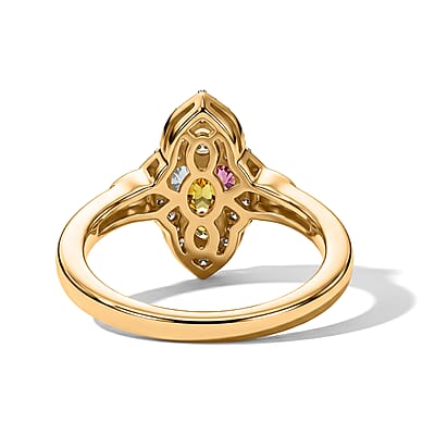 D'Joy Multi Sapphire and White Zircon 1.00 ctw Ring in 18K Vermeil Yellow Gold Over Sterling Silver (Size 6.0)