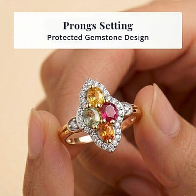D'Joy Multi Sapphire and White Zircon 1.00 ctw Ring in 18K Vermeil Yellow Gold Over Sterling Silver (Size 8.0)