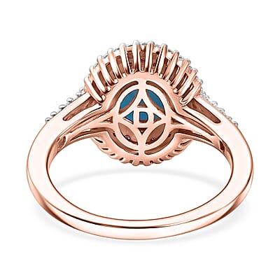 D'Joy Premium Sleeping Beauty Turquoise and Multi Gemstone 1.50 ctw Royal Halo Ring in 18K Vermeil Rose Gold Over Sterling Silver (Size 7.0)
