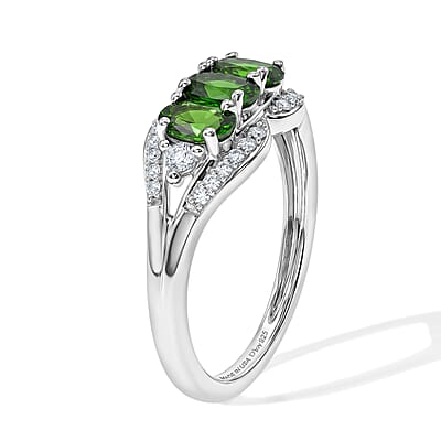 D'Joy Chrome Diopside and White Zircon 1.00 ctw Ring in Rhodium Over Sterling Silver (Size 6.0)
