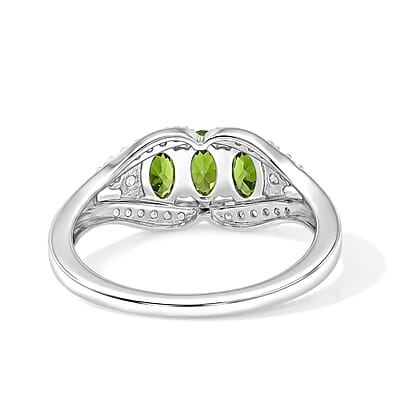 D'Joy Chrome Diopside and White Zircon 1.00 ctw Ring in Rhodium Over Sterling Silver (Size 6.0)