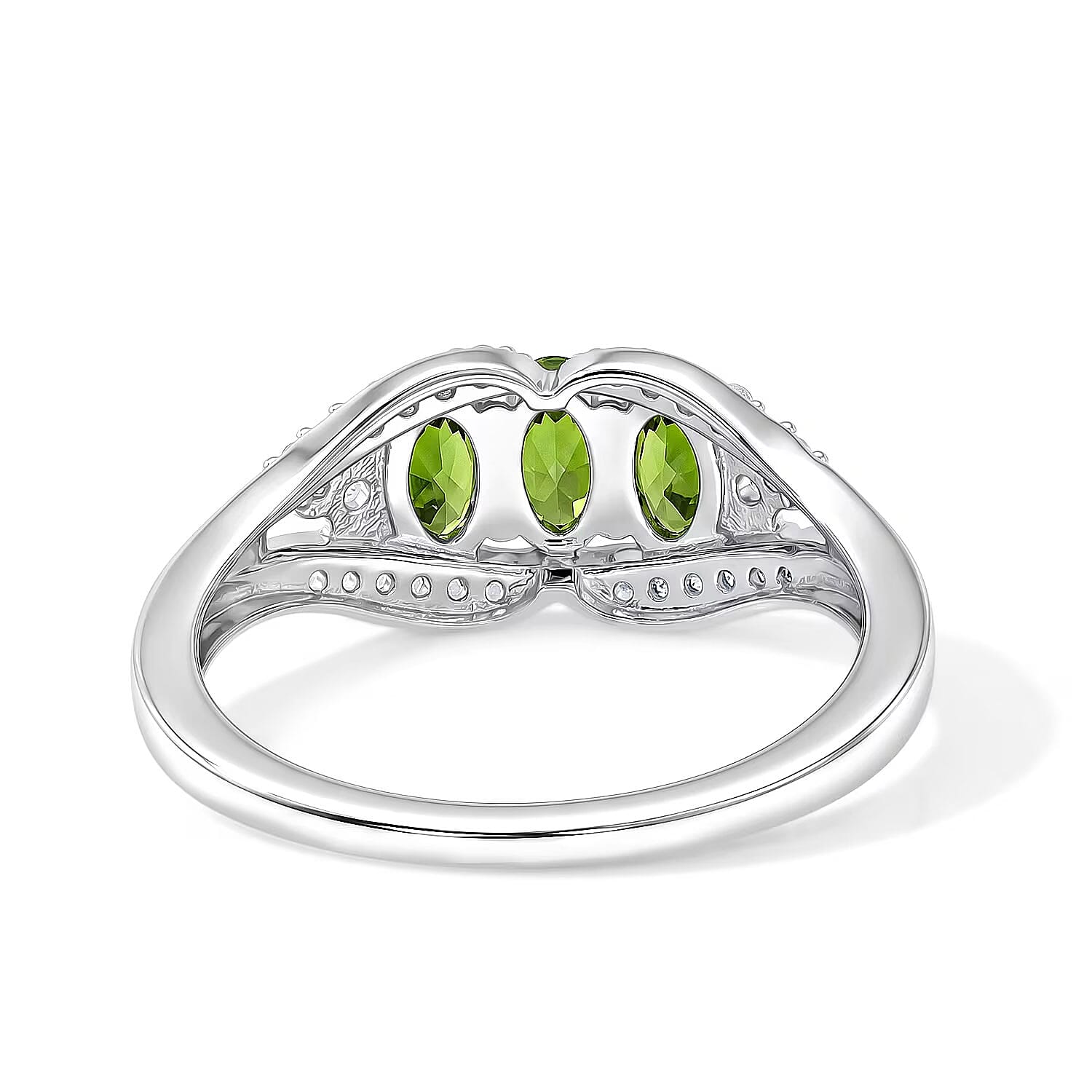 D'Joy Chrome Diopside and White Zircon 1.00 ctw Ring in Rhodium Over Sterling Silver (Size 8.0)